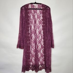 Full Circle Trends Lace Embroidered Duster Size L Sheer Long Cardigan Festival